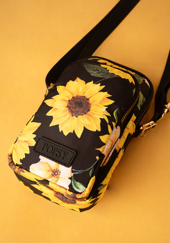 Black Sunflower Print Phone Pocket Bag - Image 5