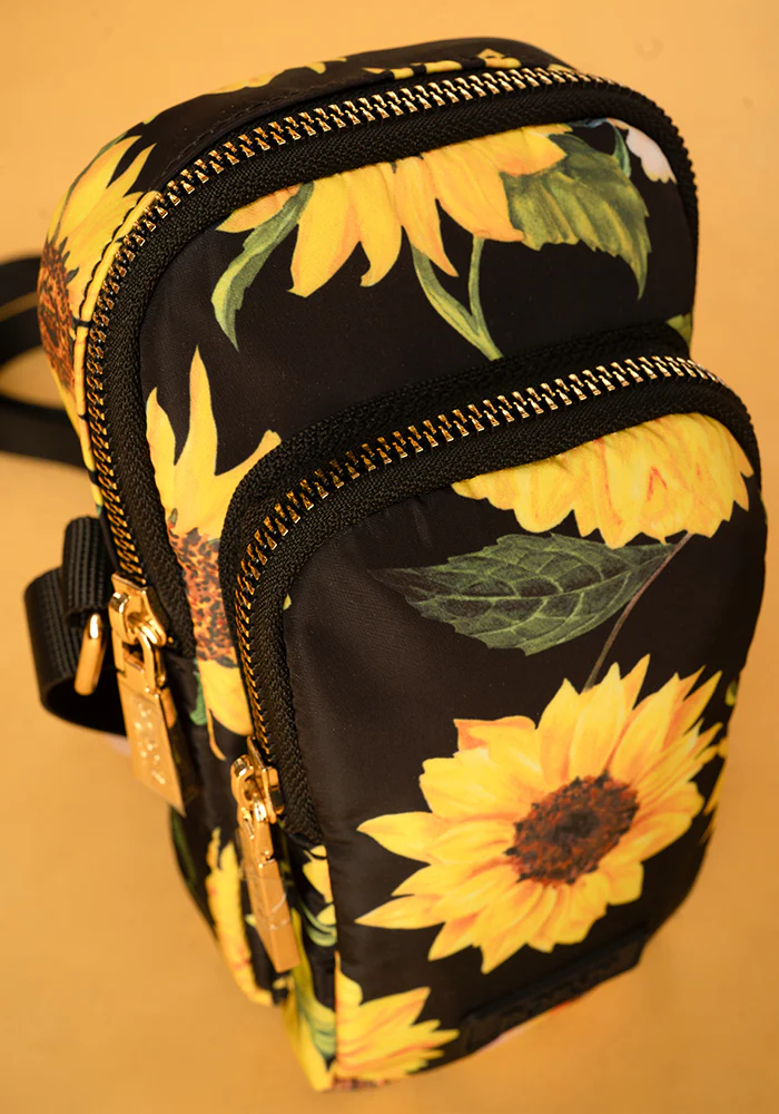 Black Sunflower Print Phone Pocket Bag - Image 6