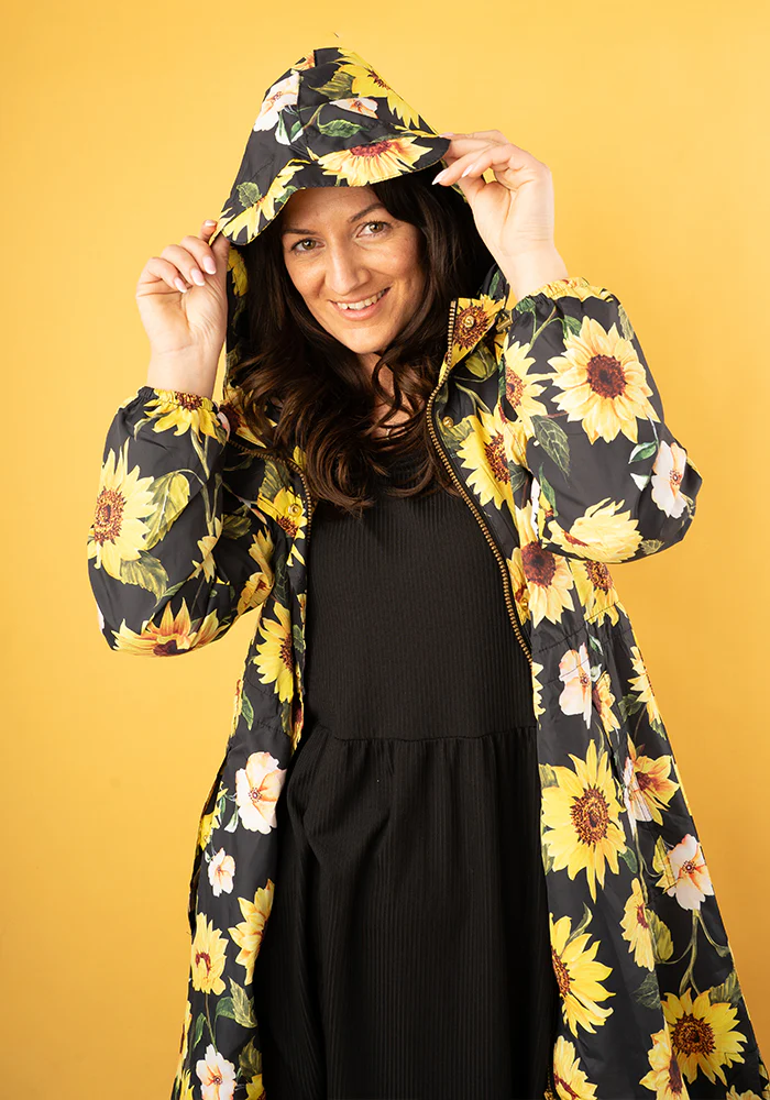 Black Sunflower Print Popsy Coat - Image 6