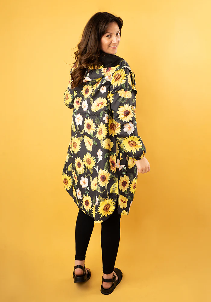 Black Sunflower Print Popsy Coat - Image 8