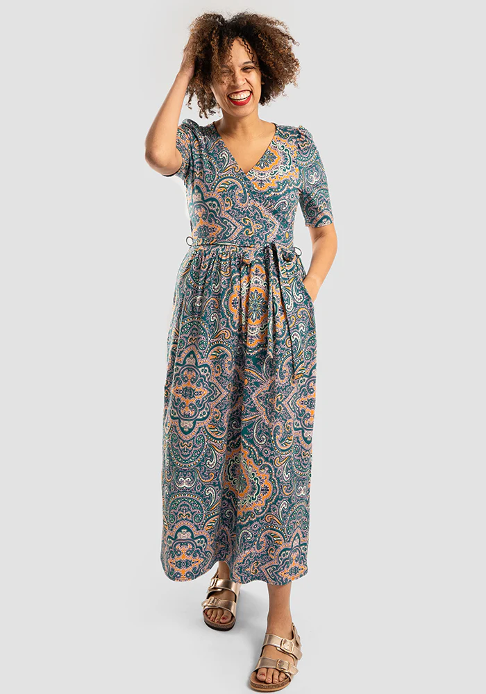 Blaine Paisley Tile Print Cotton Midaxi Dress - Image 9
