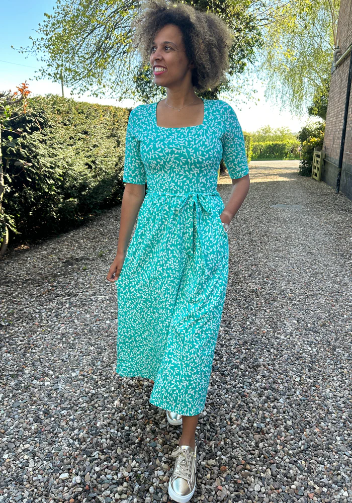 Blanche Sea Green Sprig Print Cotton Midaxi Dress