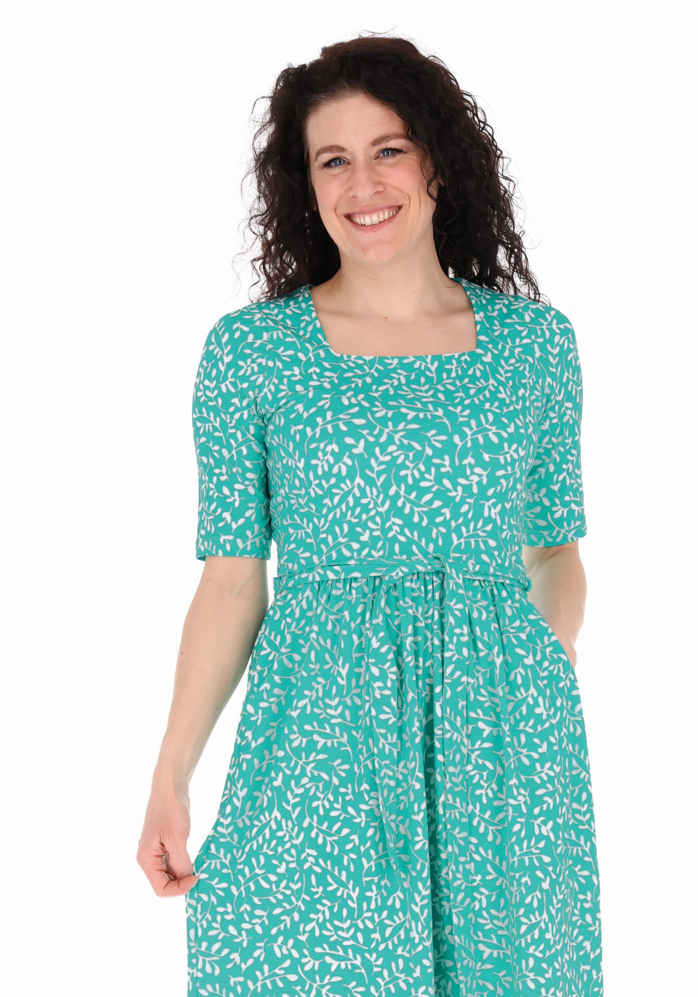 Blanche Sea Green Sprig Print Cotton Midaxi Dress - Image 5