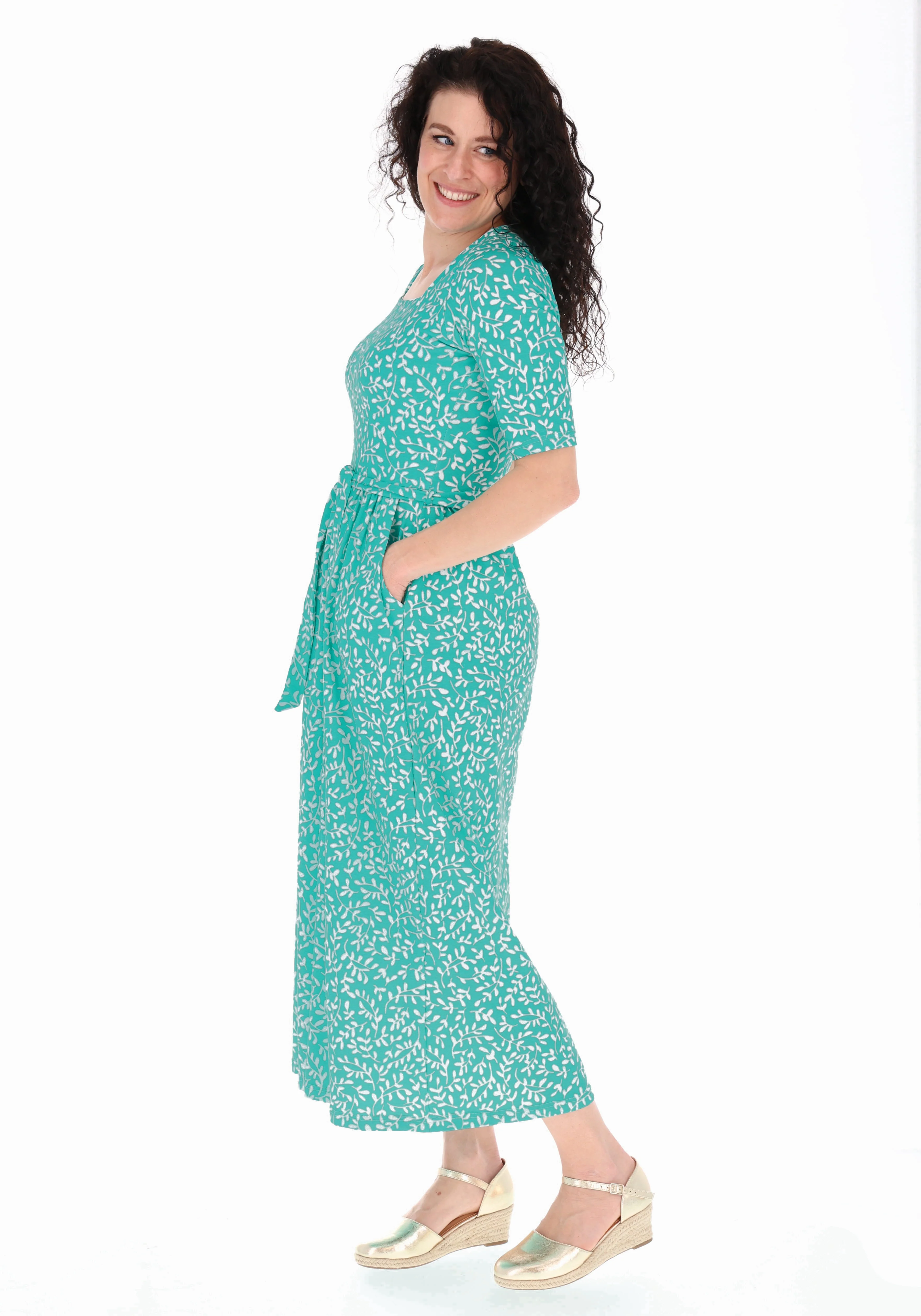 Blanche Sea Green Sprig Print Cotton Midaxi Dress - Image 6