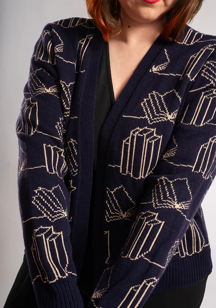 Navy Book Knit Cardigan - Image 5