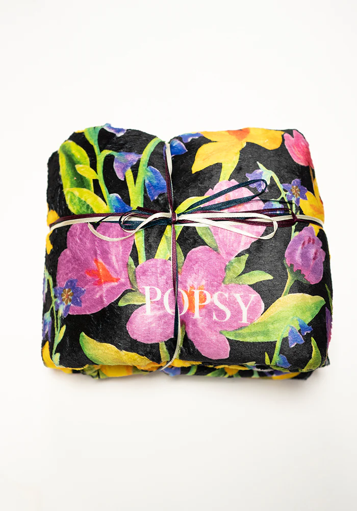 Bright Florals Print Pop-under Plush Blanket