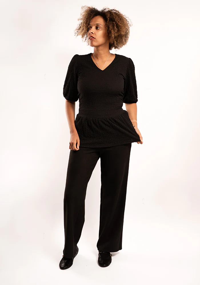 Carly Suede Effect Black Full Length Pull On Trousers - Image 3