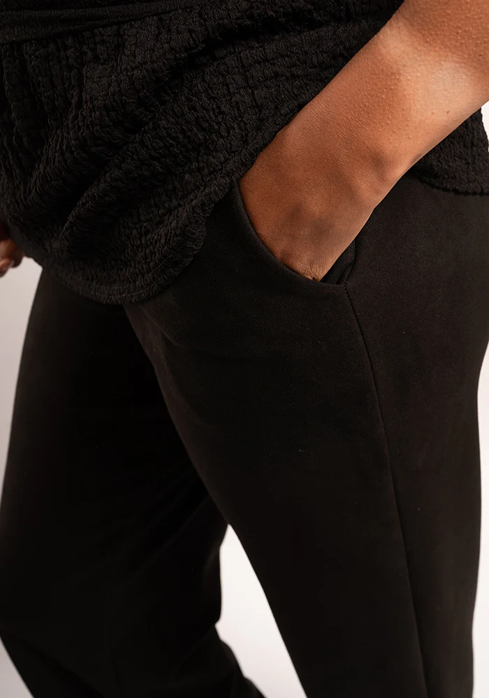 Carly Suede Effect Black Full Length Pull On Trousers - Image 5