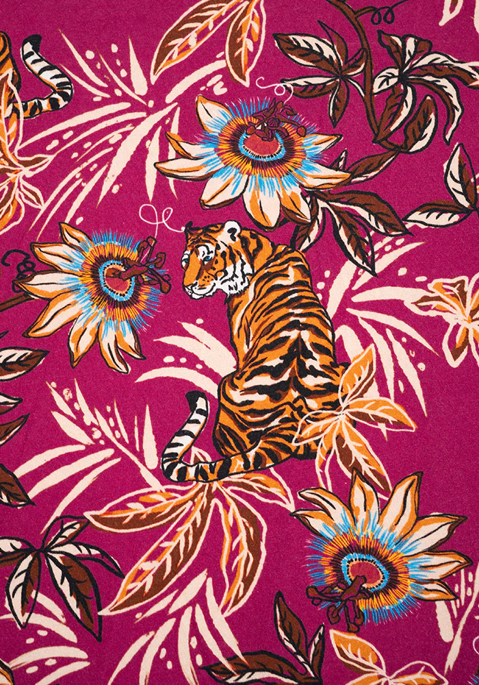 Carmella Tiger Jungle Print Cotton Midaxi Dress (Magenta) - Image 3