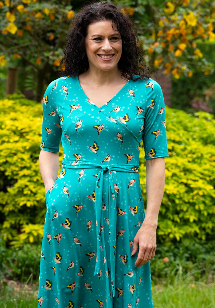 Carmilla Teal Goldfinch Print Dress - Image 5