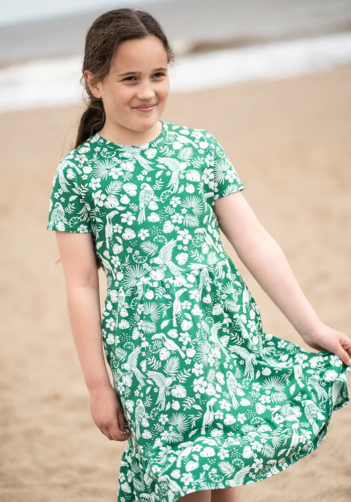 Children's Green Paradise Print Cotton Dress (Aloise) - Image 3