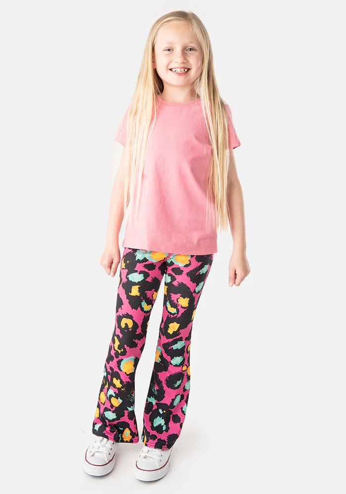 Children's Pink Animal Print Flare Leggings - Image 3