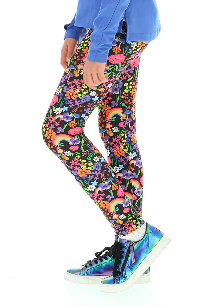 Children's Rainbow Floral Leggings with Pockets - Image 3