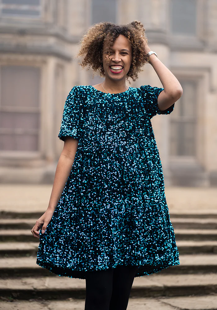 Chislaine Teal Sequin Tiered Hem Dress - Image 8