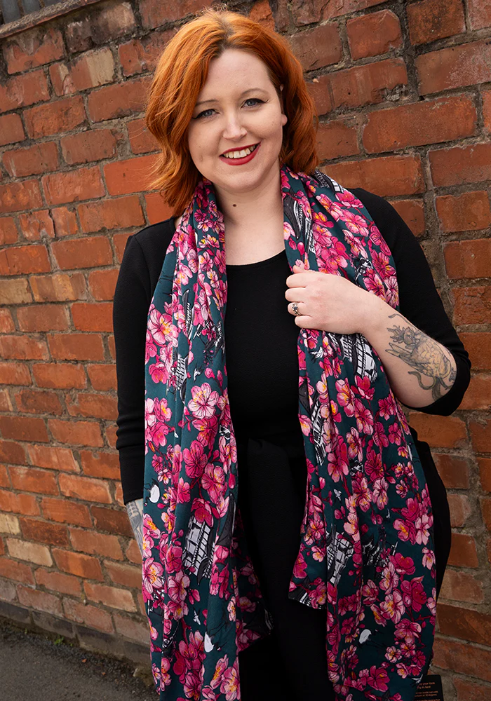 Colourful Women's Lightweight Printed Scarf - Cherry Blossom Print