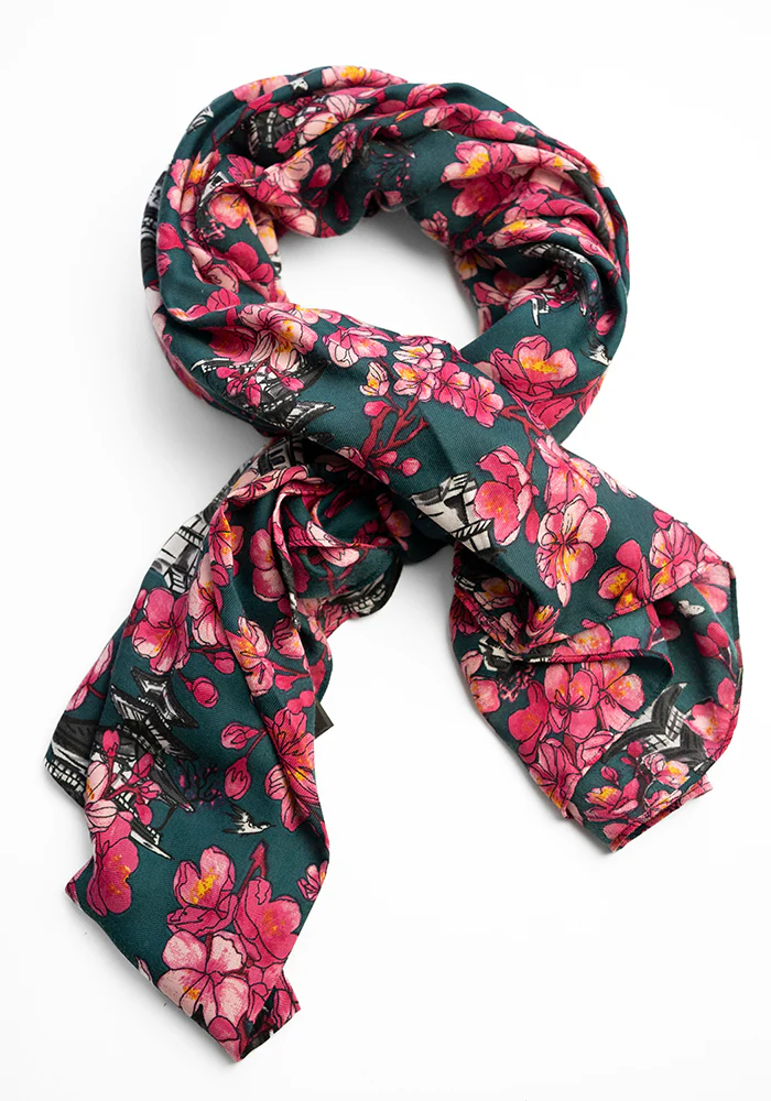Colourful Women's Lightweight Printed Scarf - Cherry Blossom Print - Image 3
