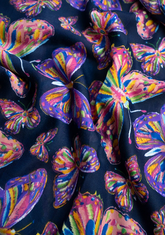 Colourful Women's Lightweight Printed Scarf - Sketch Butterflies Print - Image 2