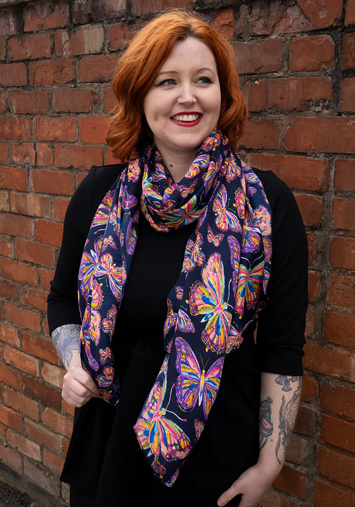 Colourful Women's Lightweight Printed Scarf - Sketch Butterflies Print - Image 5