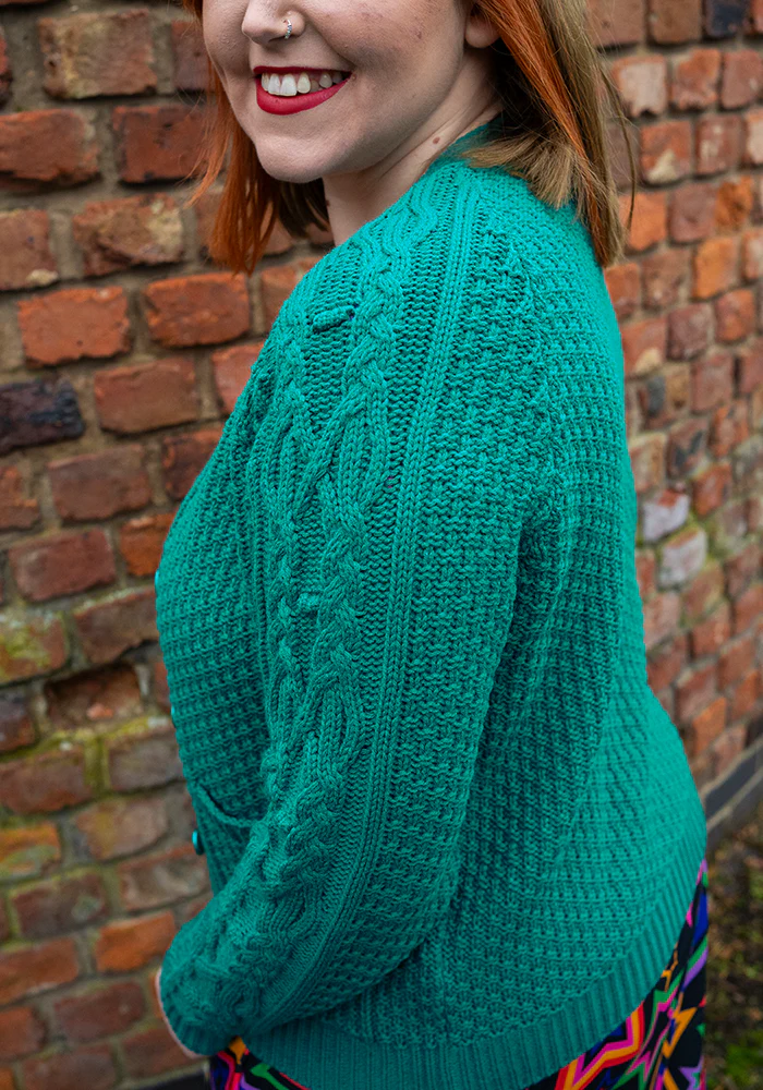 Dark Jade Moss Stitch Cardigan - Image 4