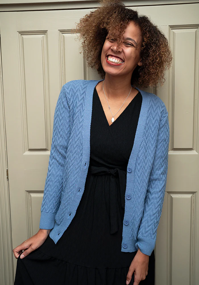 Denim Chevron Knit Cardigan