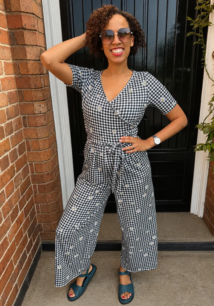Deidra Daisy Gingham Check Print Jersey Culotte Jumpsuit