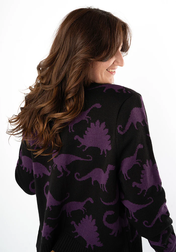 Dinosaur Knit Cardigan Black/Purple - Image 6