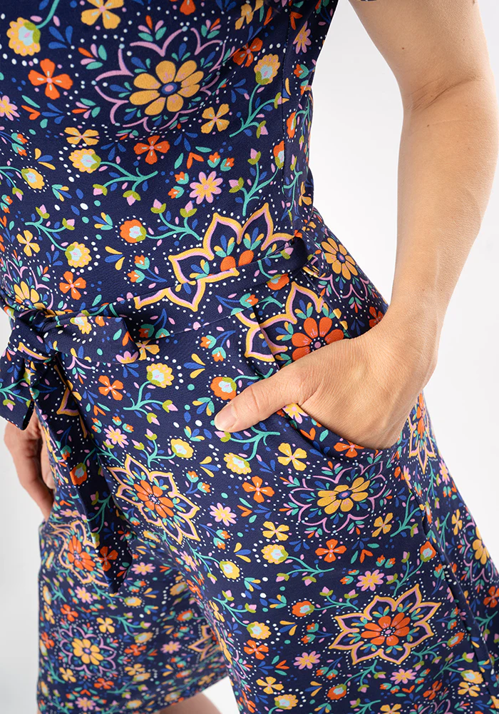 Donella Navy Floral Tile Print Cotton Playsuit - Image 5