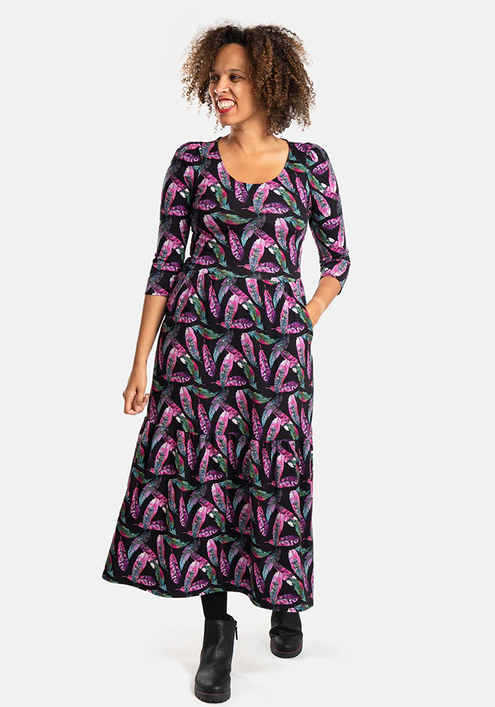 Elida Feather Print Tiered Hem Cotton Midaxi Dress - Image 7