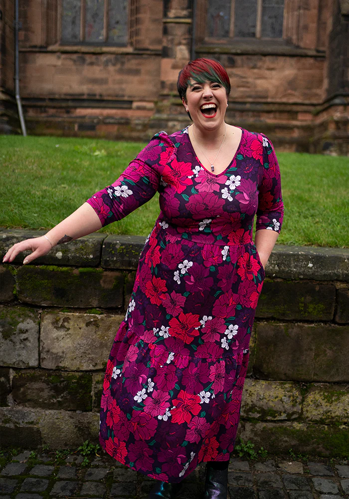 Elora Bold Floral Print Cotton Tiered Hem Midaxi Dress - Image 11