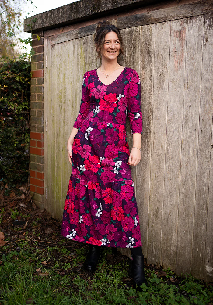 Elora Bold Floral Print Cotton Tiered Hem Midaxi Dress - Image 6