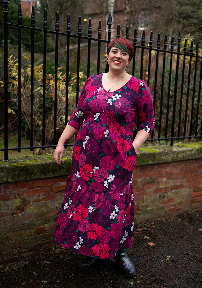 Elora Bold Floral Print Cotton Tiered Hem Midaxi Dress - Image 8