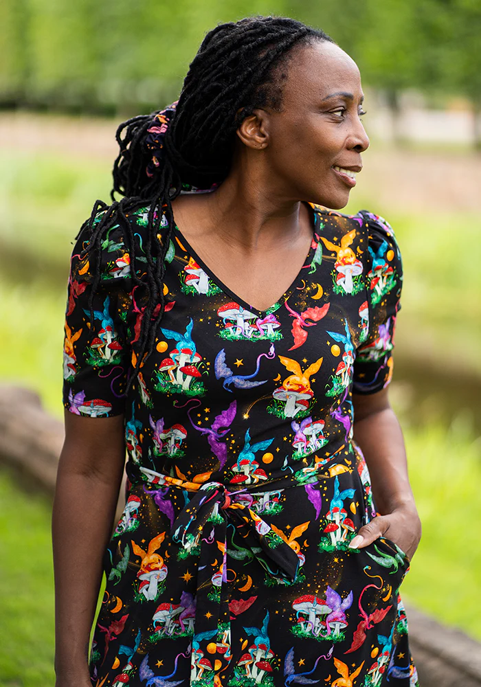 Elysia Dragons & Mushroom Print Cotton Midi Dress - Image 6