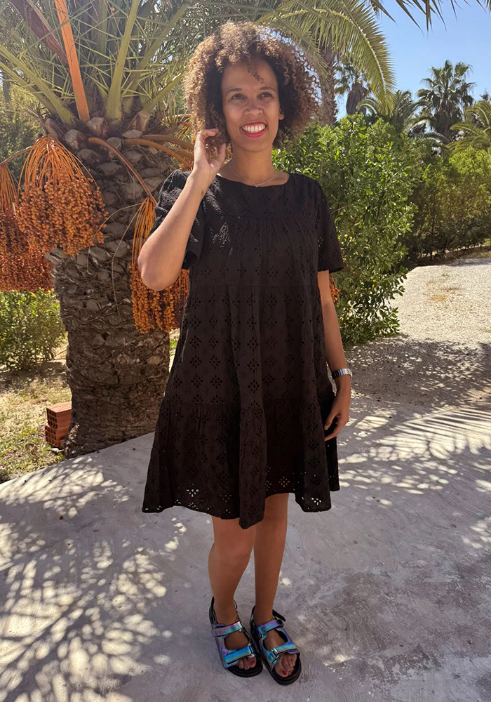 Emblyn Black Broderie Anglaise Cotton Tiered Dress - Image 3