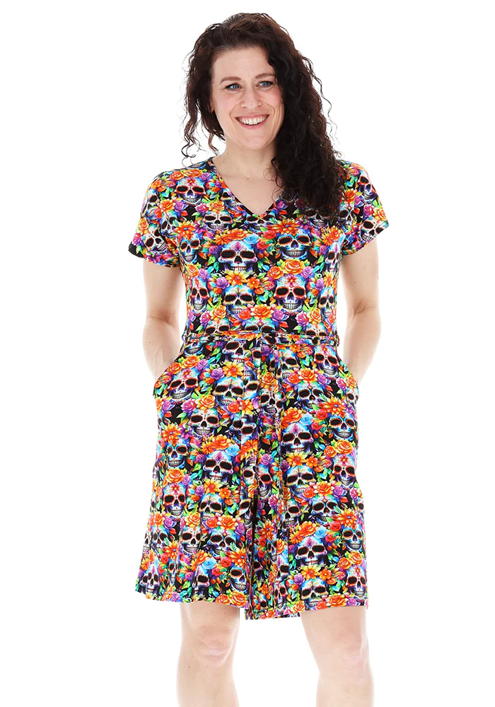 Enza Rainbow Floral Skull Print Cotton Playsuit - Image 3
