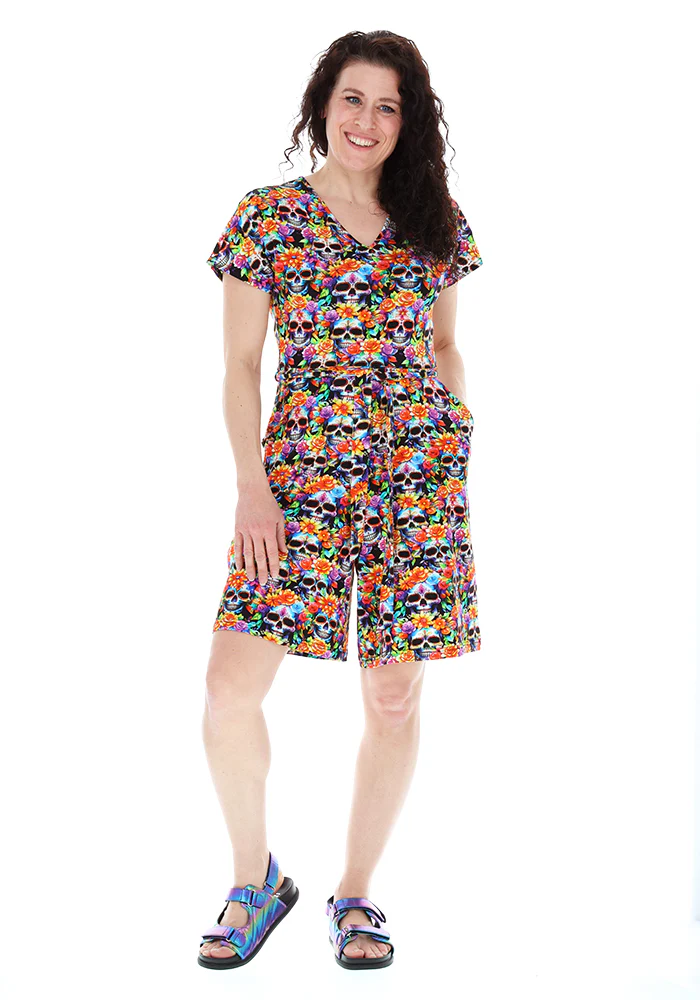 Enza Rainbow Floral Skull Print Cotton Playsuit - Image 4