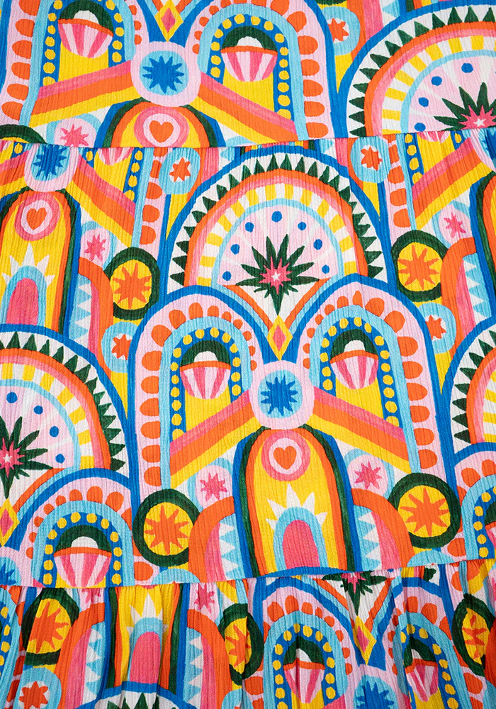 Every Hand Painted Deco Print Woven Tiered Hem Dress - Image 2