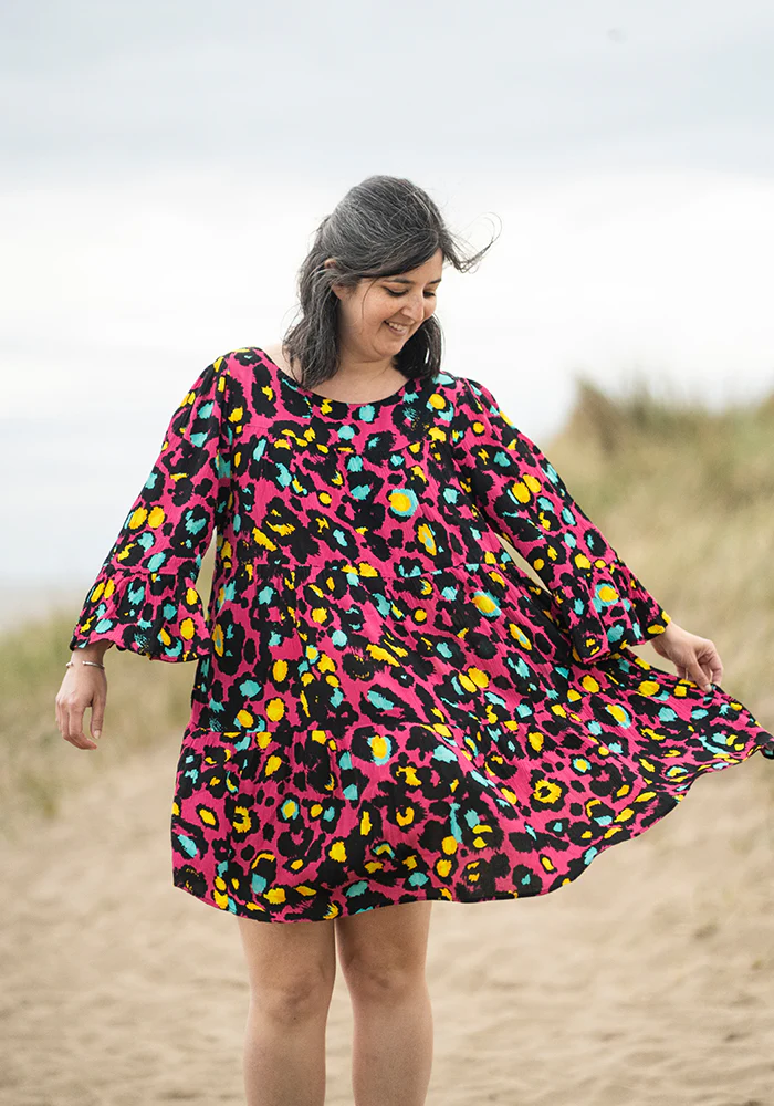 Every Pink Animal Print Woven Tiered Hem Dress - Image 8