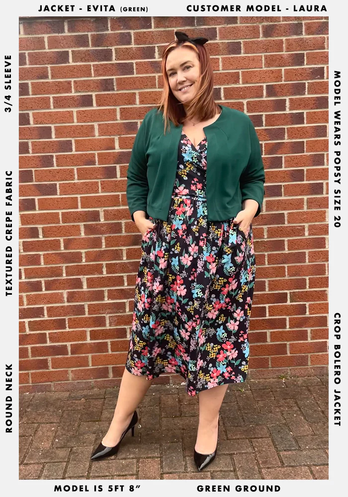Evita Forest Green Textured Crepe Bolero Jacket - Image 4