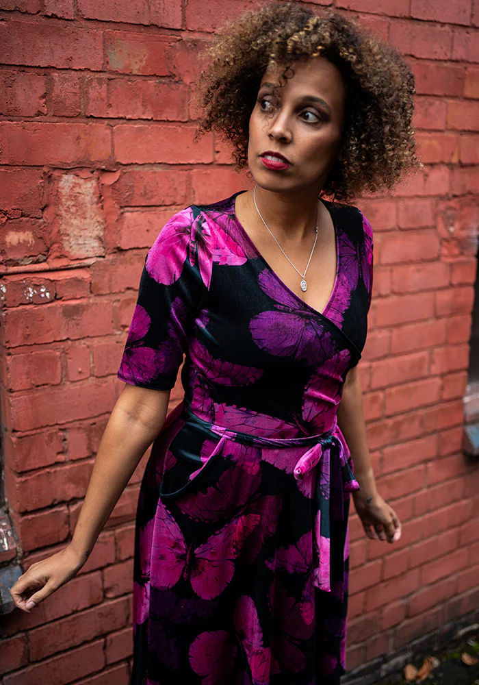 Farasha Butterfly Printed Velour Swing Dress - Image 11