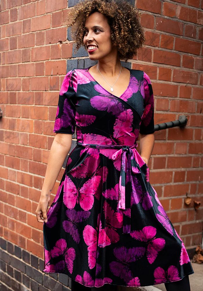 Farasha Butterfly Printed Velour Swing Dress - Image 3