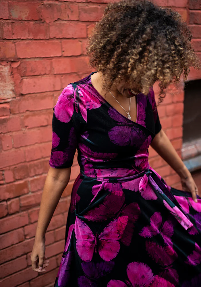 Farasha Butterfly Printed Velour Swing Dress - Image 5