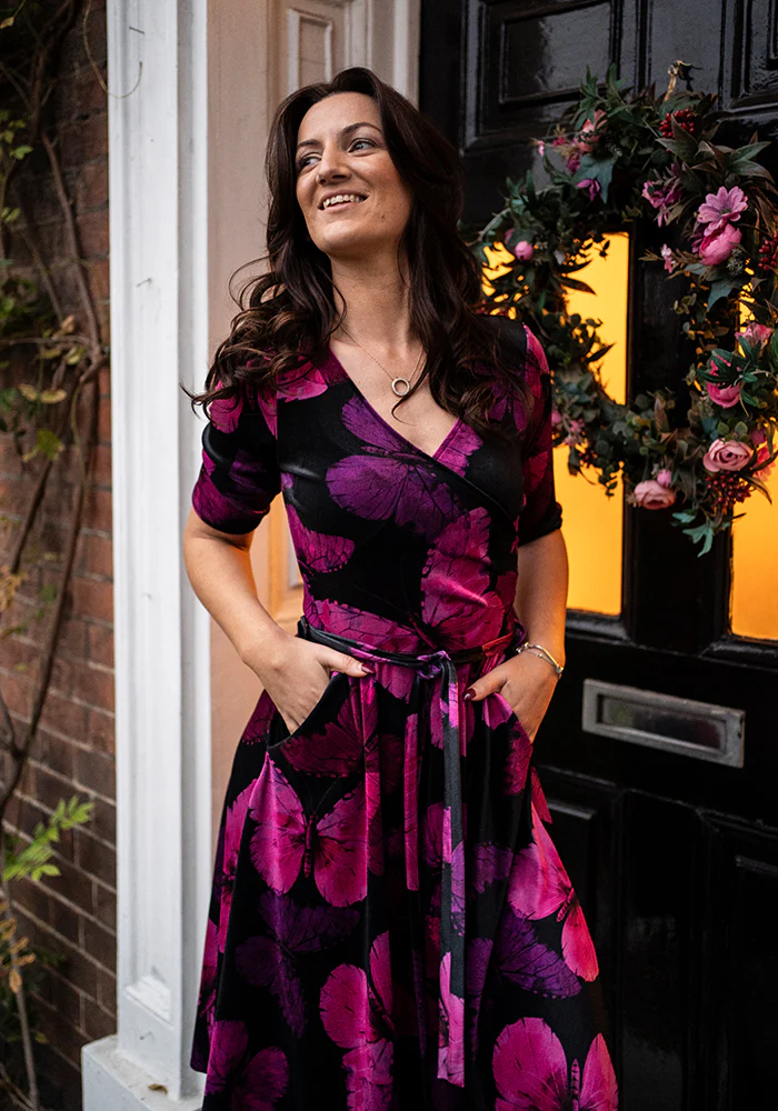 Farasha Butterfly Printed Velour Swing Dress - Image 9