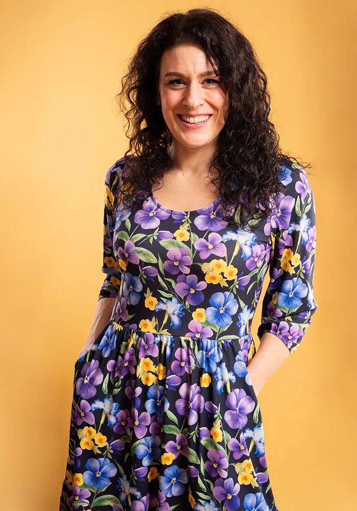 February Birth Flower Violet Print Dress - Image 10