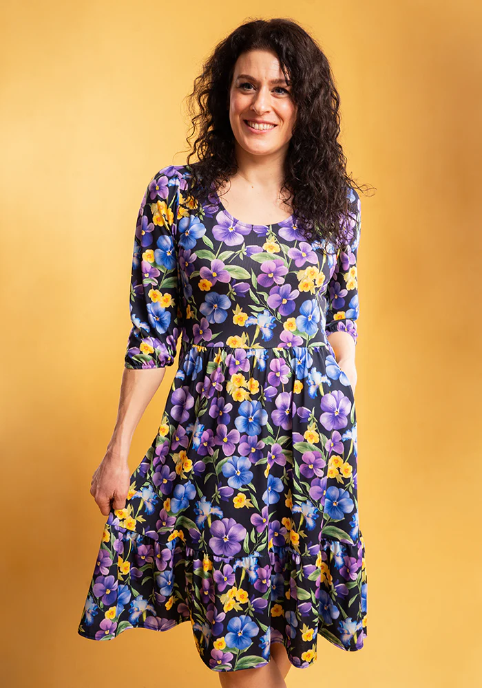 February Birth Flower Violet Print Dress - Image 4