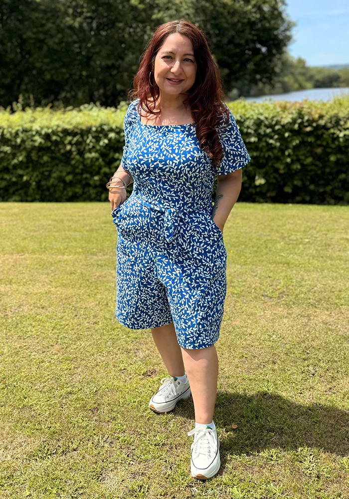 Fia Blue Sprig Print Cotton Playsuit - Image 4