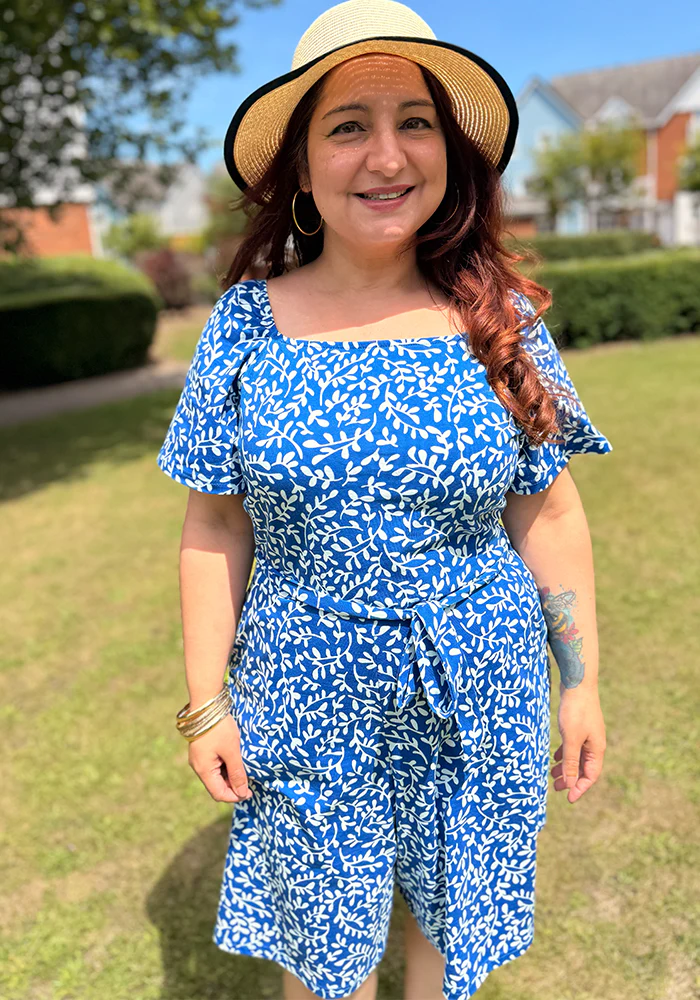 Fia Blue Sprig Print Cotton Playsuit - Image 7