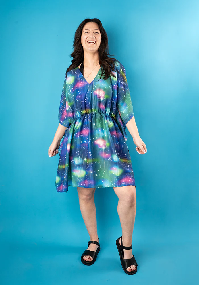 Galaxy Print With Silver Lurex Cover Up - Image 3