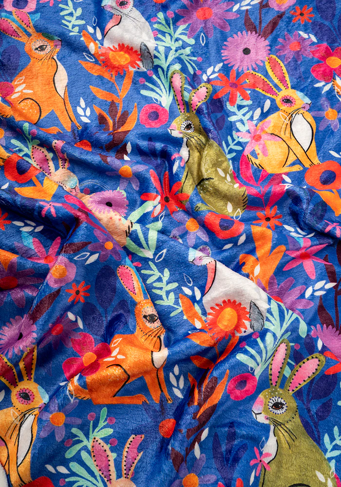 Garden Bunnies Blue Print Pop-under Plush Blanket - Image 2