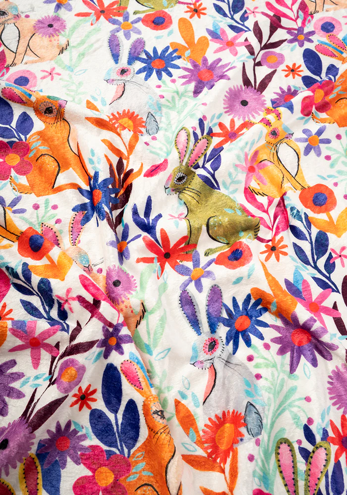Garden Bunnies Cream Print Pop-under Plush Blanket - Image 2