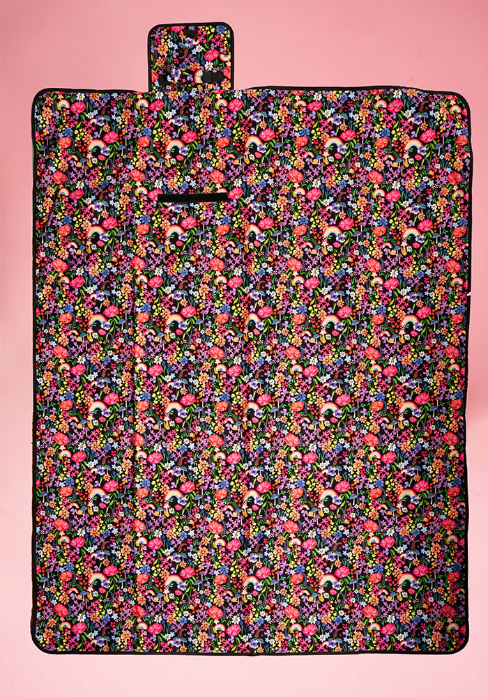 Garden Rainbow Floral Print Foldable Picnic Blanket - Image 3